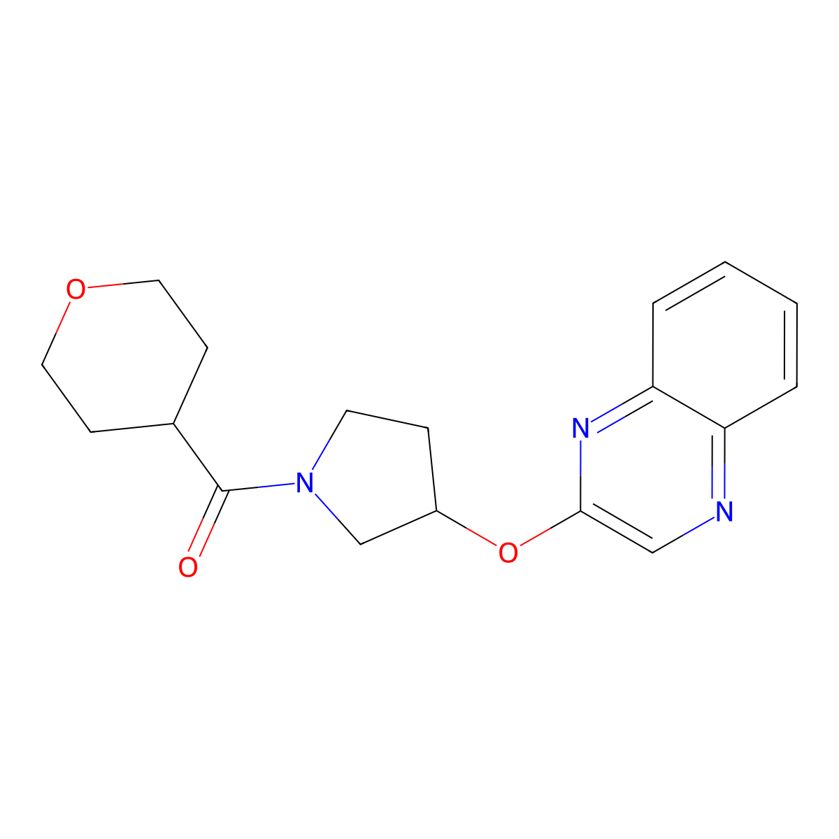2-{[1-(Oxane-4-carbonyl)pyrrolidin-3-yl]oxy}quinoxaline molecular structure, CAS 2097930-41-9