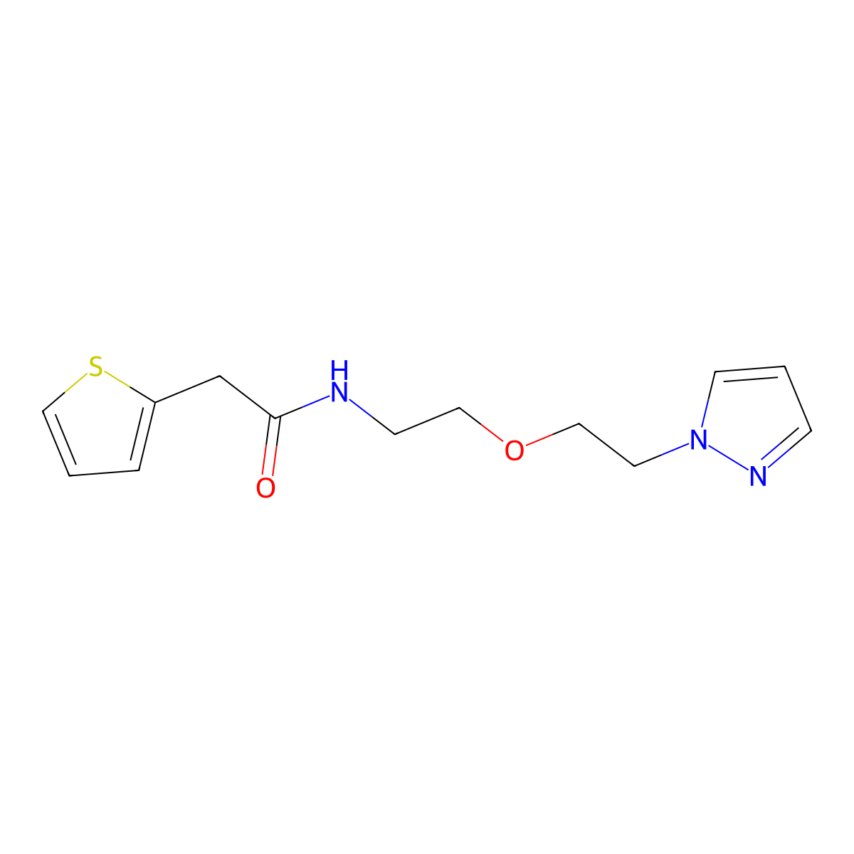 N-{2-[2-(1H-pyrazol-1-yl)ethoxy]ethyl}-2-(thiophen-2-yl)acetamide molecular structure, CAS 2097930-42-0