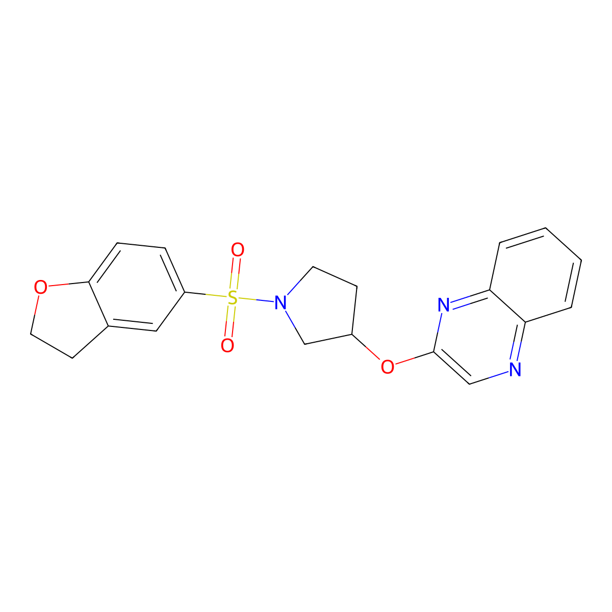 2-{[1-(2,3-Dihydro-1-benzofuran-5-sulfonyl)pyrrolidin-3-yl]oxy}quinoxaline molecular structure, CAS 2097930-46-4