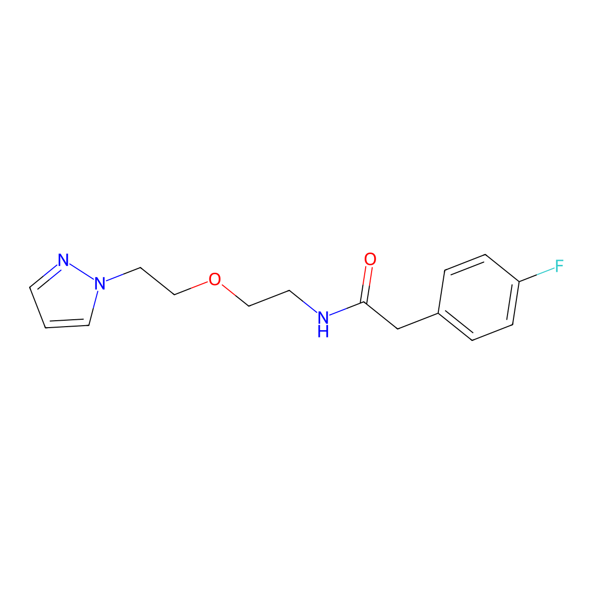 2-(4-fluorophenyl)-N-{2-[2-(1H-pyrazol-1-yl)ethoxy]ethyl}acetamide molecular structure, CAS 2097930-48-6