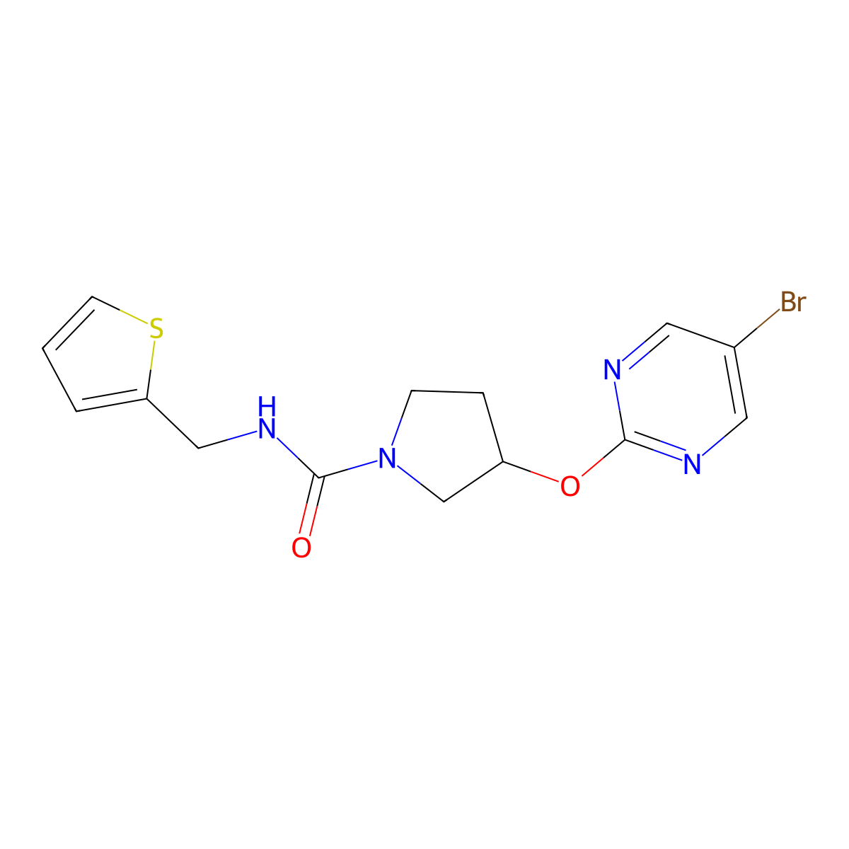 3-[(5-bromopyrimidin-2-yl)oxy]-N-[(thiophen-2-yl)methyl]pyrrolidine-1-carboxamide molecular structure, CAS 2097930-50-0