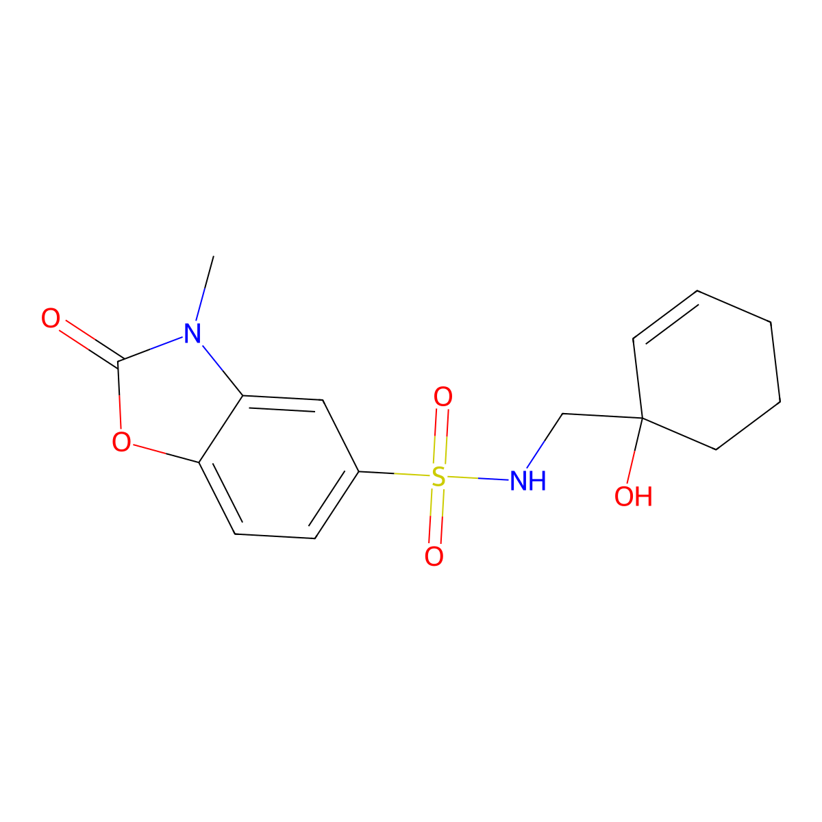 N-[(1-hydroxycyclohex-2-en-1-yl)methyl]-3-methyl-2-oxo-2,3-dihydro-1,3-benzoxazole-5-sulfonamide molecular structure, CAS 2097930-56-6