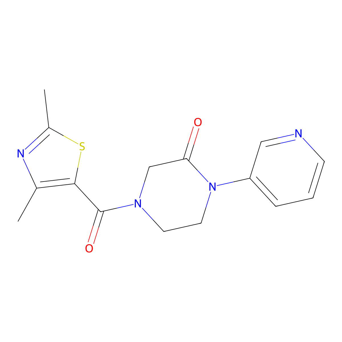 4-(2,4-Dimethyl-1,3-thiazole-5-carbonyl)-1-(pyridin-3-yl)piperazin-2-one molecular structure, CAS 2097930-58-8