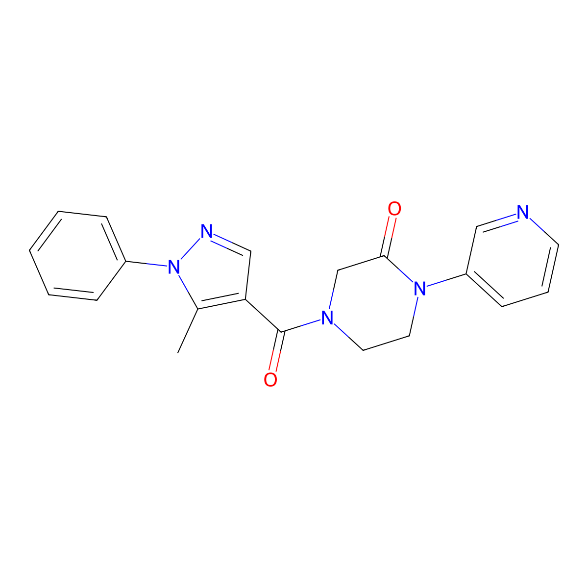 4-(5-methyl-1-phenyl-1H-pyrazole-4-carbonyl)-1-(pyridin-3-yl)piperazin-2-one molecular structure, CAS 2097930-61-3