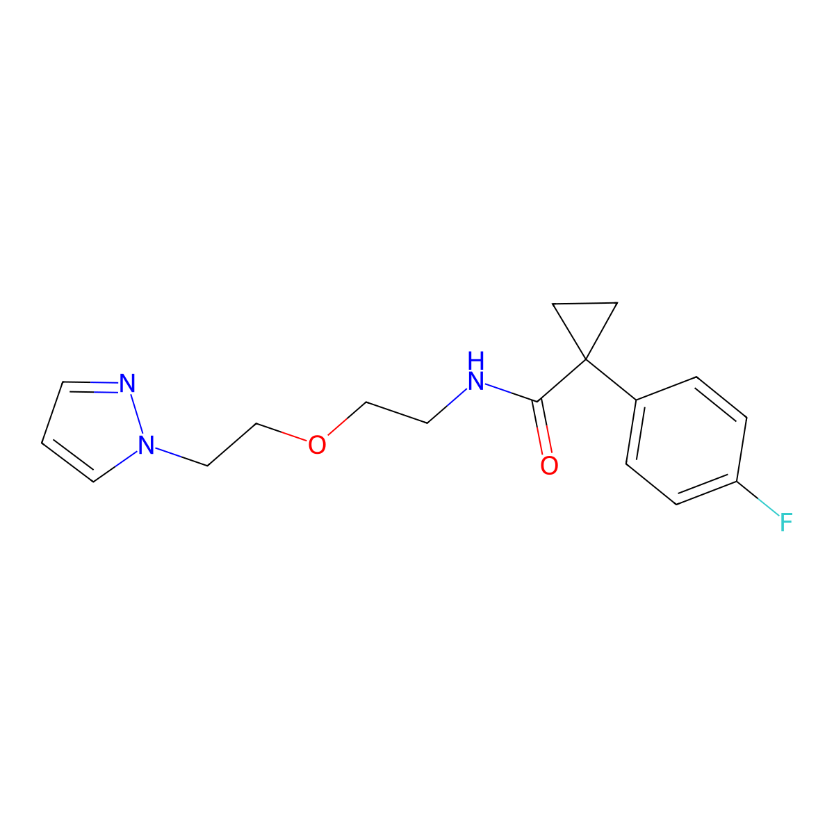 1-(4-fluorophenyl)-N-{2-[2-(1H-pyrazol-1-yl)ethoxy]ethyl}cyclopropane-1-carboxamide molecular structure, CAS 2097930-62-4