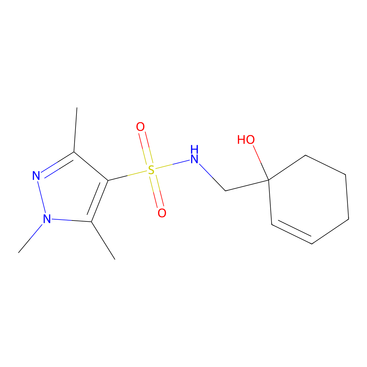 N-[(1-hydroxycyclohex-2-en-1-yl)methyl]-1,3,5-trimethyl-1H-pyrazole-4-sulfonamide molecular structure, CAS 2097930-64-6