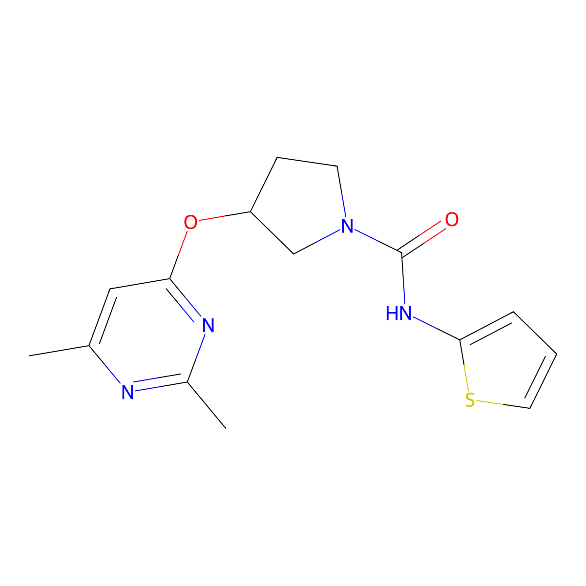 3-[(2,6-dimethylpyrimidin-4-yl)oxy]-N-(thiophen-2-yl)pyrrolidine-1-carboxamide molecular structure, CAS 2097930-65-7