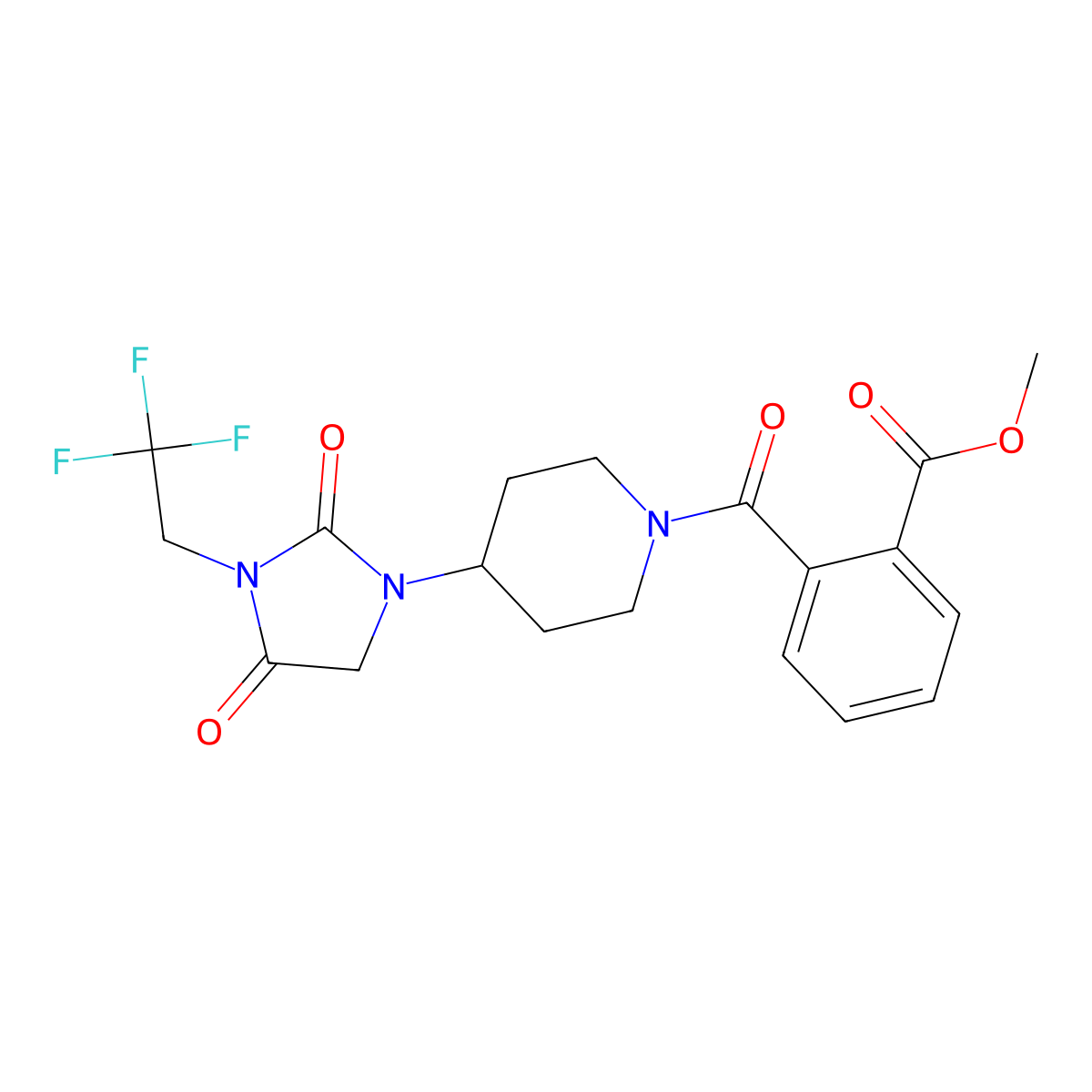 Methyl 2-{4-[2,4-dioxo-3-(2,2,2-trifluoroethyl)imidazolidin-1-yl]piperidine-1-carbonyl}benzoate molecular structure, CAS 2097930-71-5