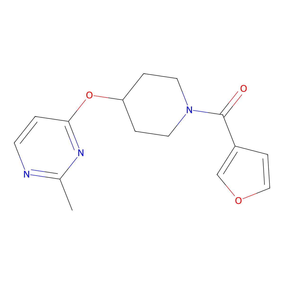 Furan-3-yl(4-((2-methylpyrimidin-4-yl)oxy)piperidin-1-yl)methanone molecular structure, CAS 2097930-73-7