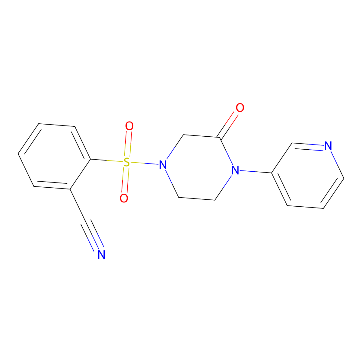2-{[3-Oxo-4-(pyridin-3-yl)piperazin-1-yl]sulfonyl}benzonitrile molecular structure, CAS 2097930-75-9