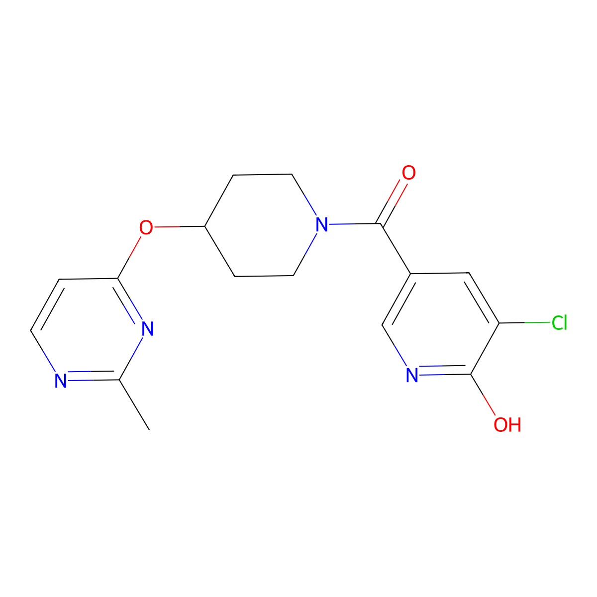 (5-Chloro-6-hydroxypyridin-3-yl)(4-((2-methylpyrimidin-4-yl)oxy)piperidin-1-yl)methanone molecular structure, CAS 2097930-79-3