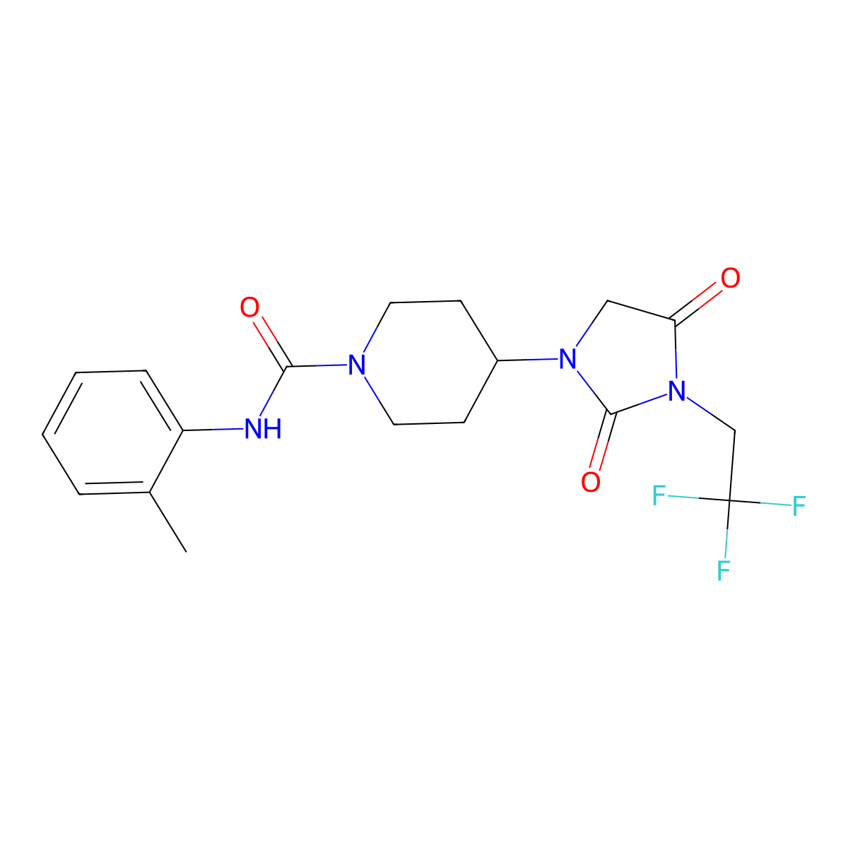 4-[2,4-dioxo-3-(2,2,2-trifluoroethyl)imidazolidin-1-yl]-N-(2-methylphenyl)piperidine-1-carboxamide molecular structure, CAS 2097930-80-6