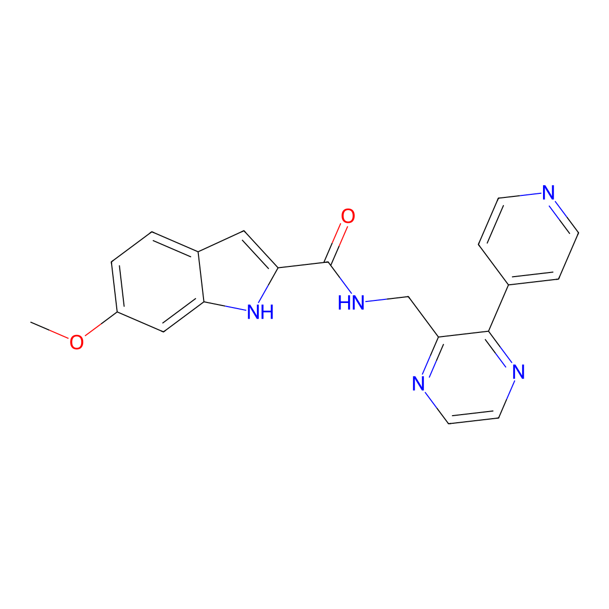 6-methoxy-N-{[3-(pyridin-4-yl)pyrazin-2-yl]methyl}-1H-indole-2-carboxamide molecular structure, CAS 2097930-81-7