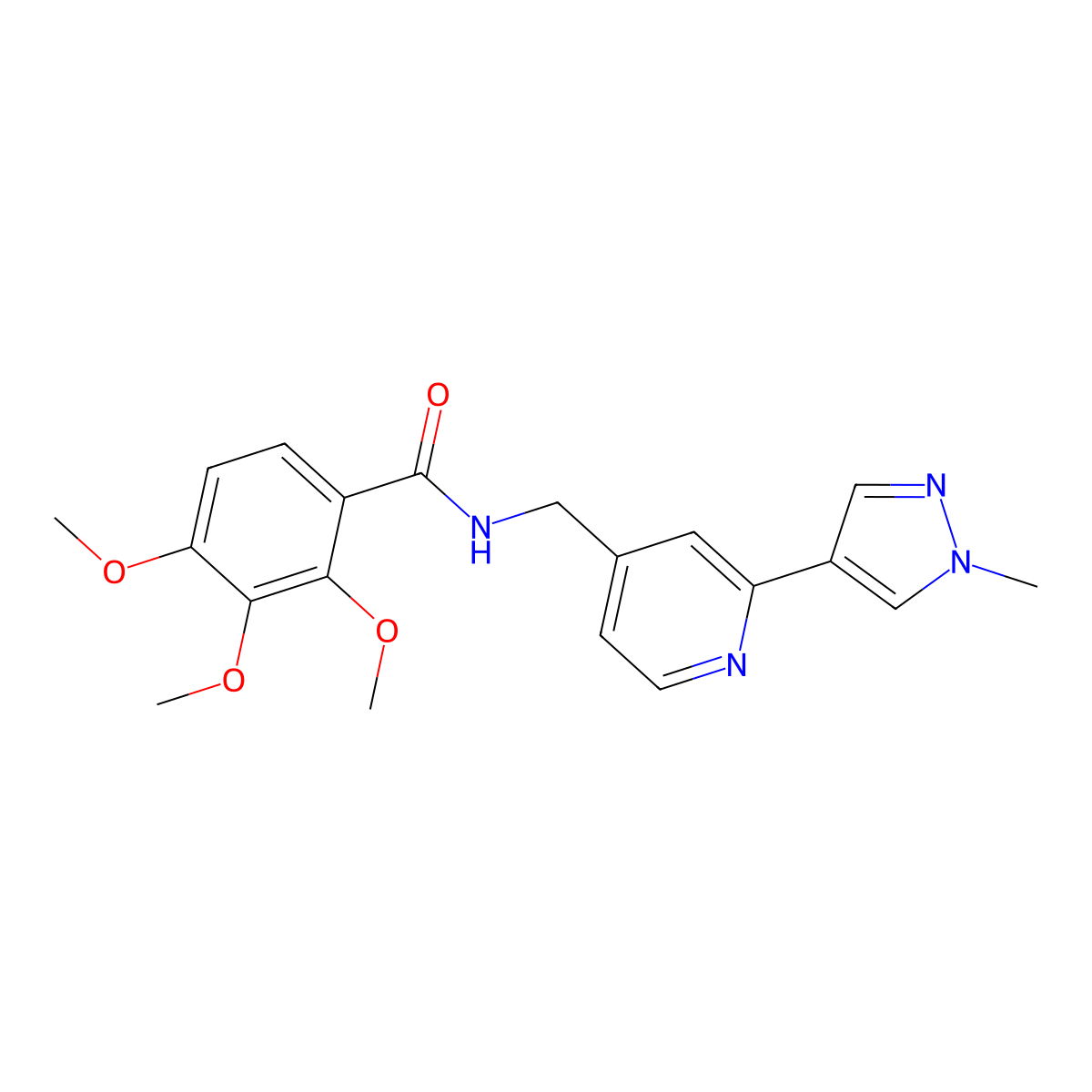 2,3,4-trimethoxy-N-{[2-(1-methyl-1H-pyrazol-4-yl)pyridin-4-yl]methyl}benzamide molecular structure, CAS 2097930-83-9