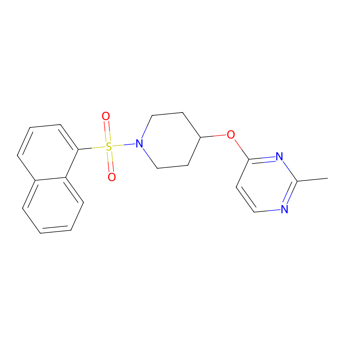 2-Methyl-4-((1-(naphthalen-1-ylsulfonyl)piperidin-4-yl)oxy)pyrimidine molecular structure, CAS 2097930-85-1