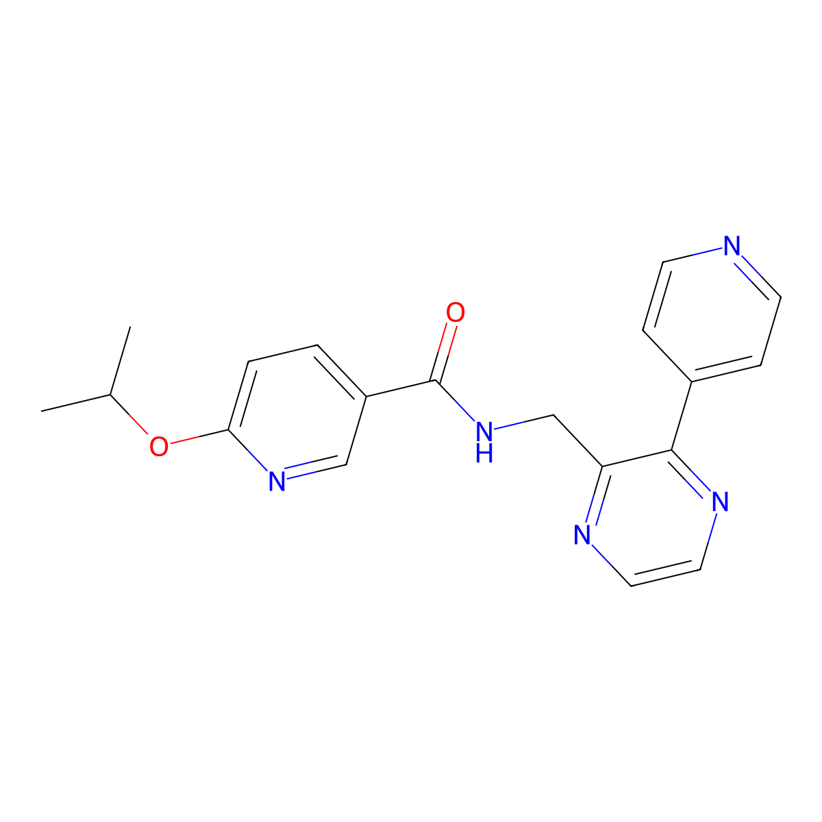 6-(propan-2-yloxy)-N-{[3-(pyridin-4-yl)pyrazin-2-yl]methyl}pyridine-3-carboxamide molecular structure, CAS 2097930-90-8