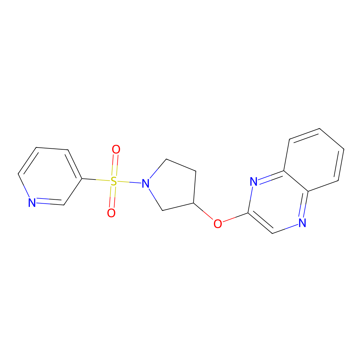 2-{[1-(Pyridine-3-sulfonyl)pyrrolidin-3-yl]oxy}quinoxaline molecular structure, CAS 2097930-91-9