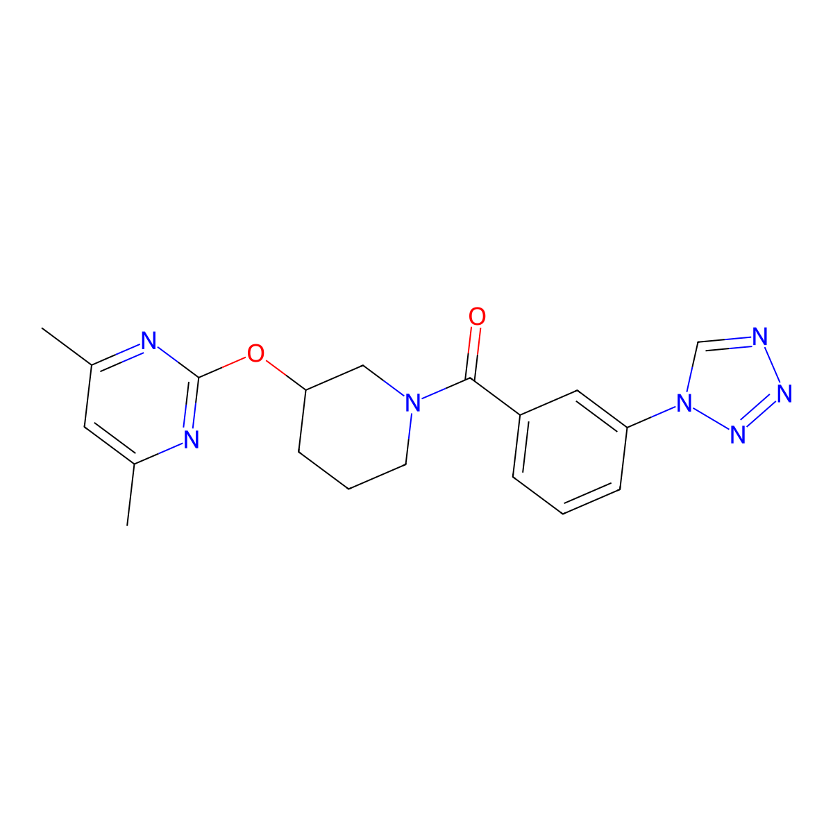 (3-(1H-tetrazol-1-yl)phenyl)(3-((4,6-dimethylpyrimidin-2-yl)oxy)piperidin-1-yl)methanone molecular structure, CAS 2097930-93-1