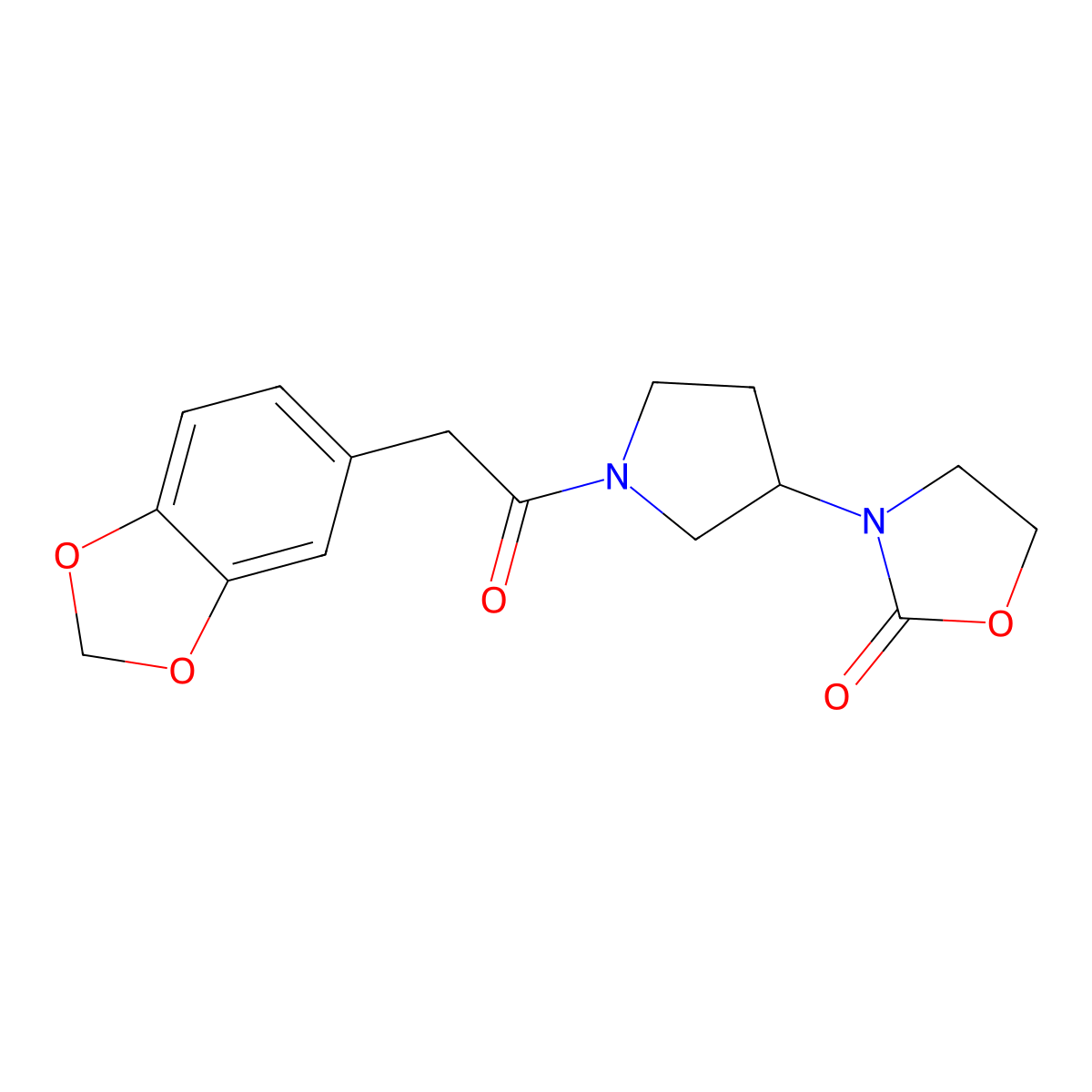 3-{1-[2-(2H-1,3-benzodioxol-5-yl)acetyl]pyrrolidin-3-yl}-1,3-oxazolidin-2-one molecular structure, CAS 2097930-95-3