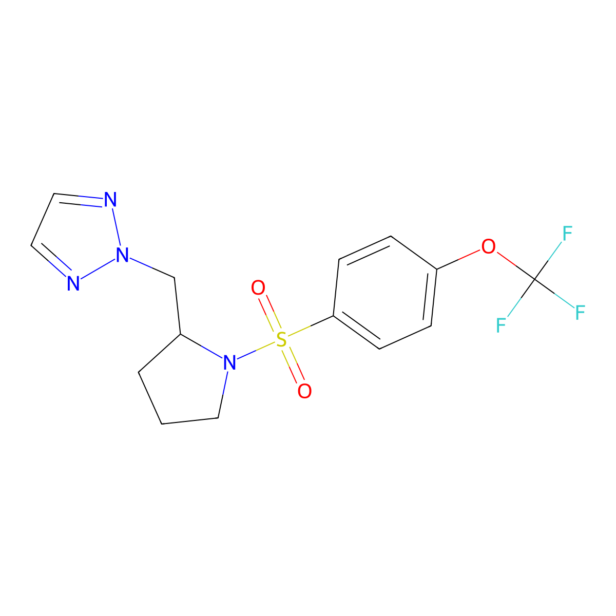 2-((1-((4-(trifluoromethoxy)phenyl)sulfonyl)pyrrolidin-2-yl)methyl)-2H-1,2,3-triazole molecular structure, CAS 2097930-98-6