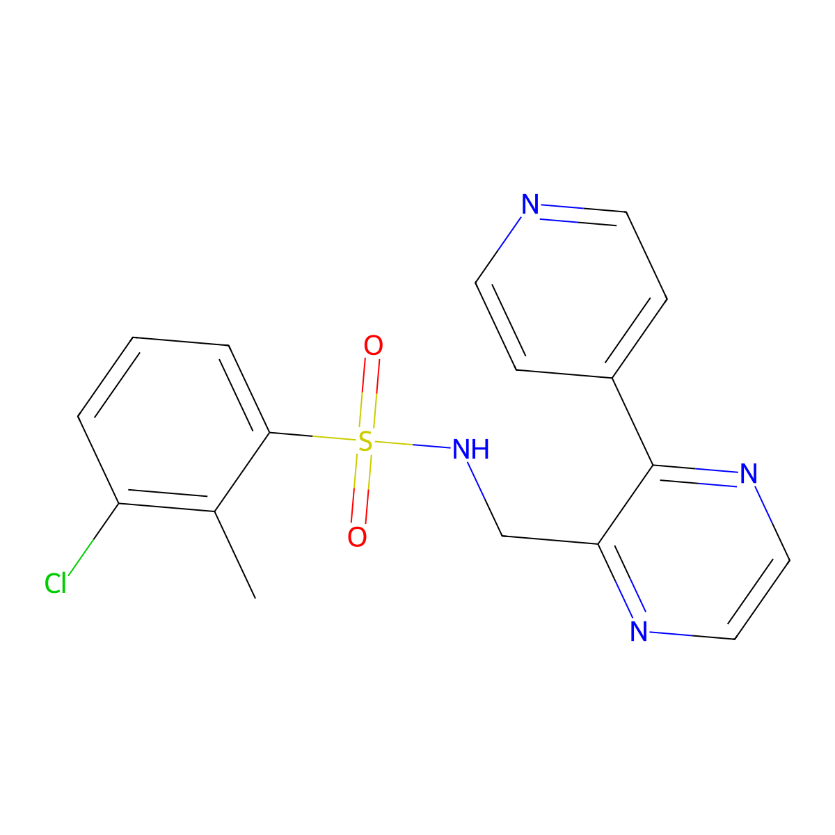 3-chloro-2-methyl-N-{[3-(pyridin-4-yl)pyrazin-2-yl]methyl}benzene-1-sulfonamide molecular structure, CAS 2097930-99-7