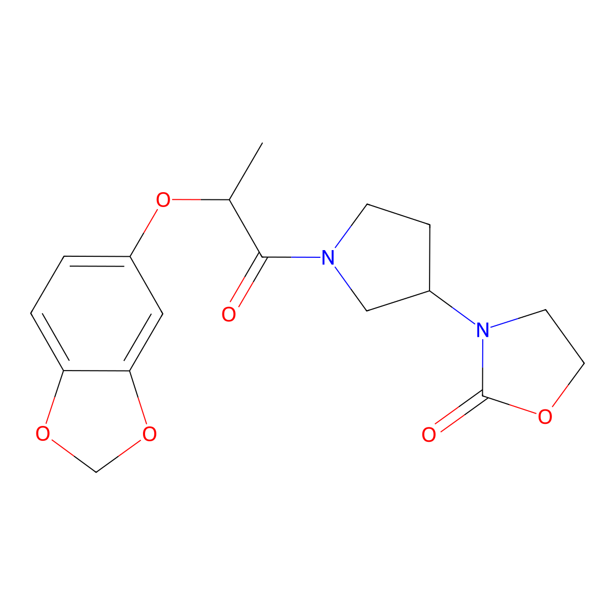 3-{1-[2-(2H-1,3-benzodioxol-5-yloxy)propanoyl]pyrrolidin-3-yl}-1,3-oxazolidin-2-one molecular structure, CAS 2097931-01-4