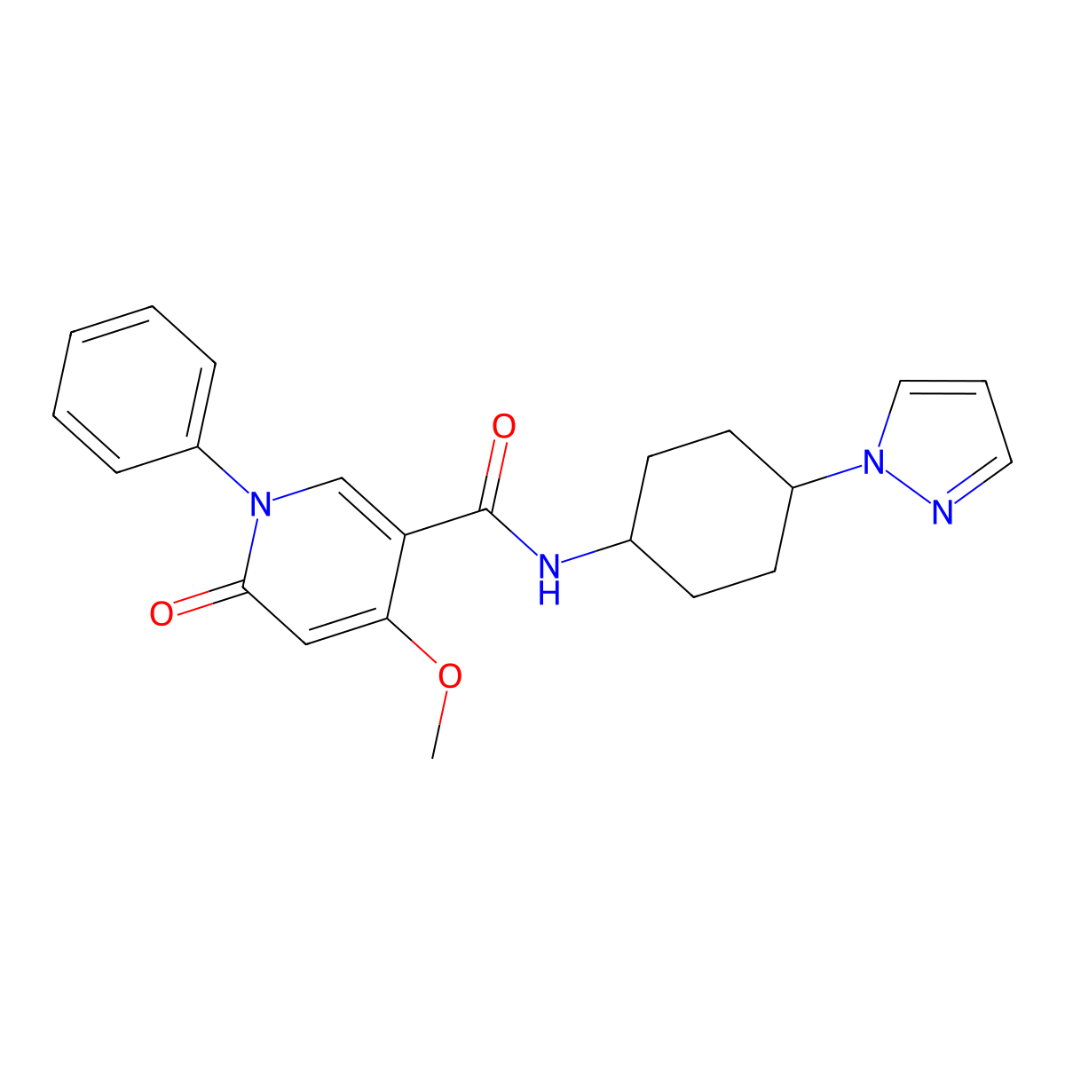 4-methoxy-6-oxo-1-phenyl-N-[4-(1H-pyrazol-1-yl)cyclohexyl]-1,6-dihydropyridine-3-carboxamide molecular structure, CAS 2097931-03-6