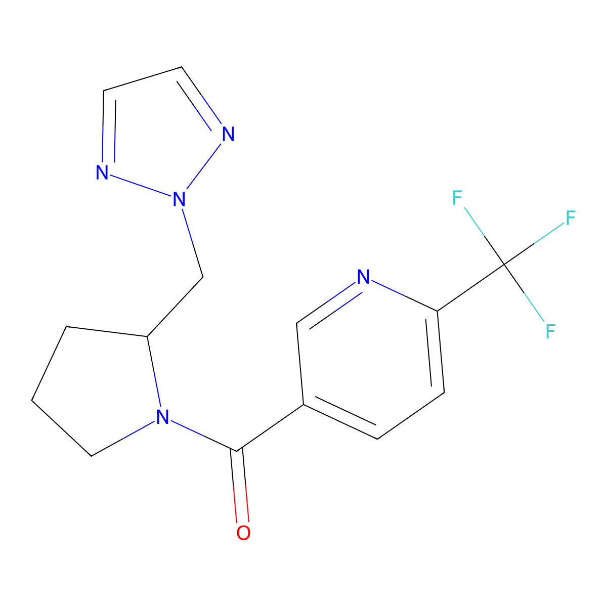 5-{2-[(2H-1,2,3-triazol-2-yl)methyl]pyrrolidine-1-carbonyl}-2-(trifluoromethyl)pyridine molecular structure, CAS 2097931-04-7