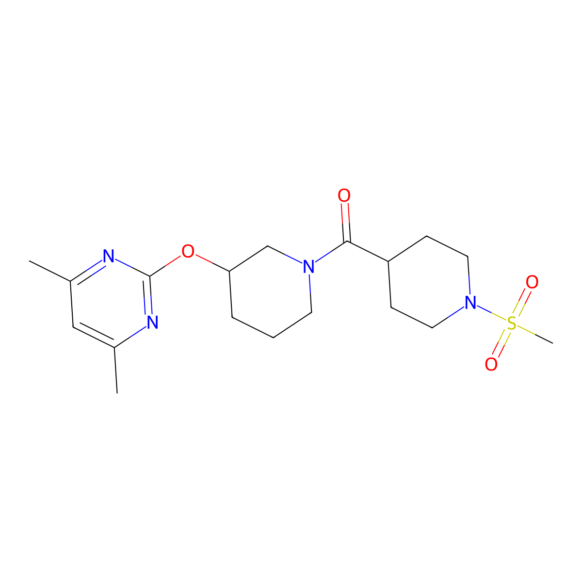 (3-((4,6-Dimethylpyrimidin-2-yl)oxy)piperidin-1-yl)(1-(methylsulfonyl)piperidin-4-yl)methanone molecular structure, CAS 2097931-16-1