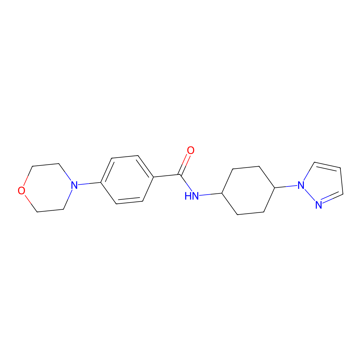 4-(morpholin-4-yl)-N-[4-(1H-pyrazol-1-yl)cyclohexyl]benzamide molecular structure, CAS 2097931-19-4