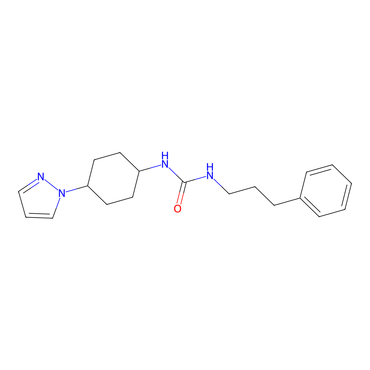 1-(3-phenylpropyl)-3-[4-(1H-pyrazol-1-yl)cyclohexyl]urea molecular structure, CAS 2097931-22-9