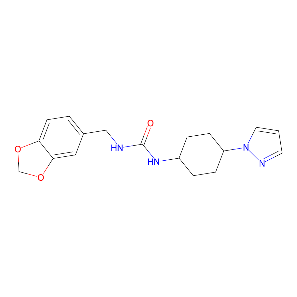 3-[(2H-1,3-benzodioxol-5-yl)methyl]-1-[4-(1H-pyrazol-1-yl)cyclohexyl]urea molecular structure, CAS 2097931-26-3