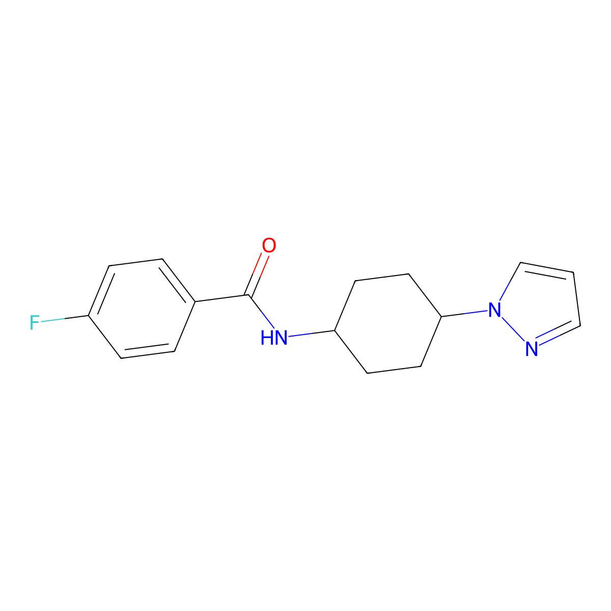 4-fluoro-N-[4-(1H-pyrazol-1-yl)cyclohexyl]benzamide molecular structure, CAS 2097931-28-5