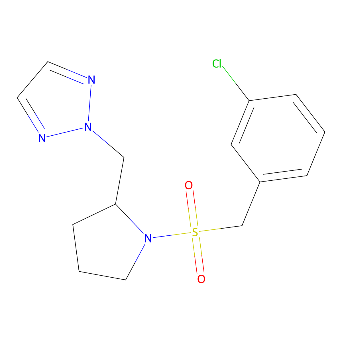 2-({1-[(3-chlorophenyl)methanesulfonyl]pyrrolidin-2-yl}methyl)-2H-1,2,3-triazole molecular structure, CAS 2097931-29-6