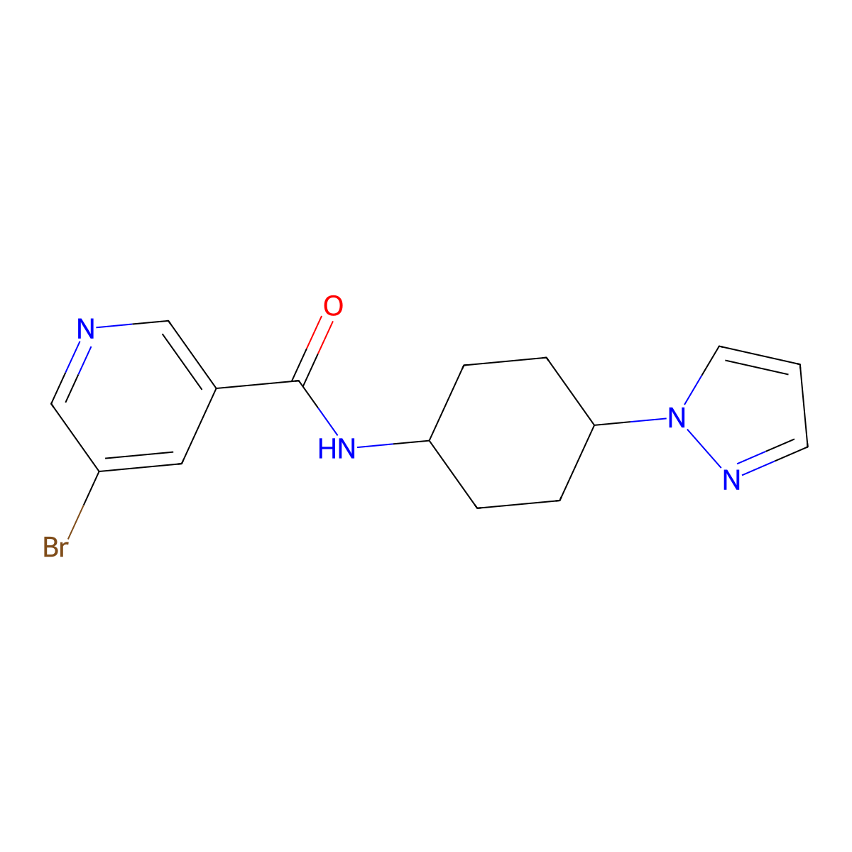 5-bromo-N-[4-(1H-pyrazol-1-yl)cyclohexyl]pyridine-3-carboxamide molecular structure, CAS 2097931-33-2