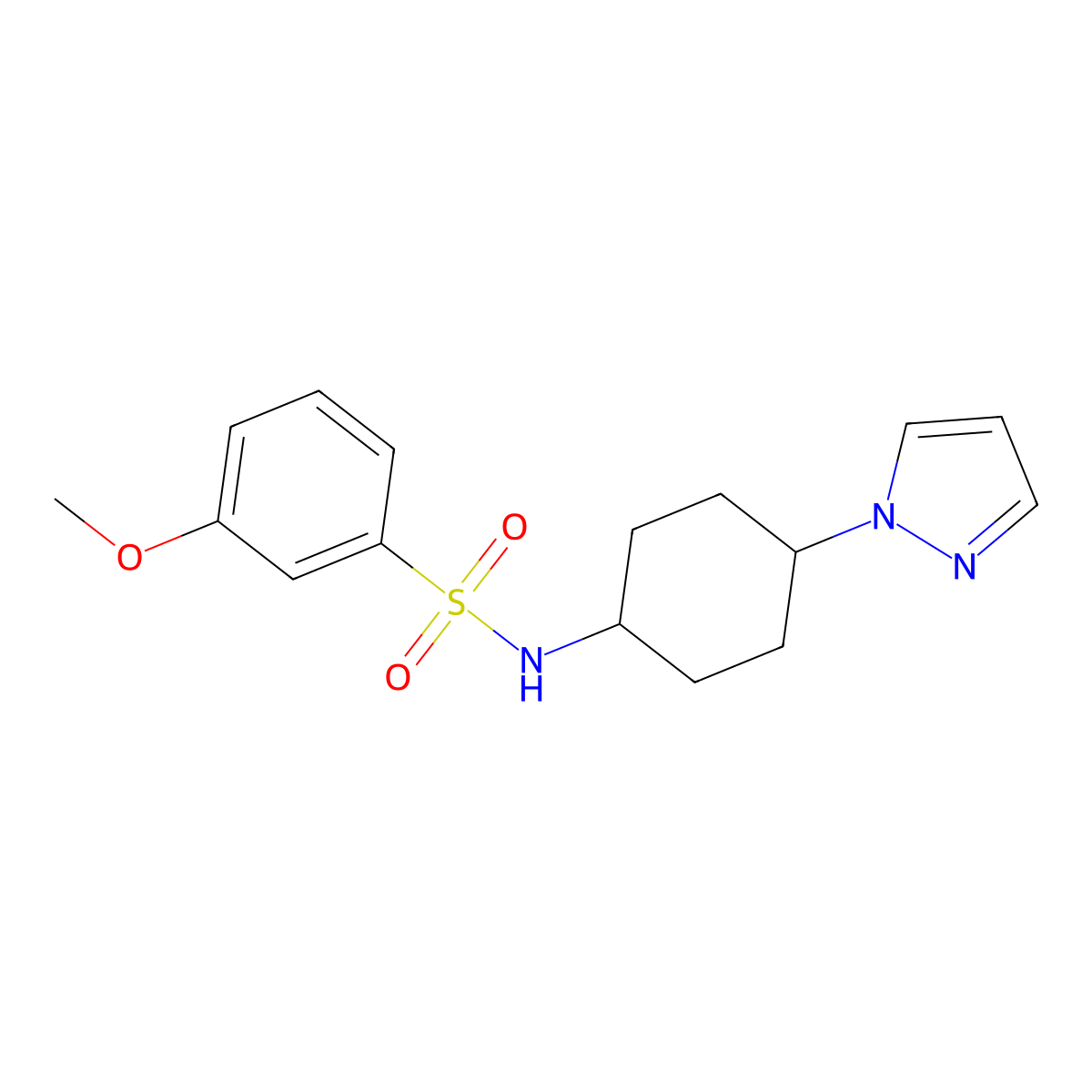 3-methoxy-N-[4-(1H-pyrazol-1-yl)cyclohexyl]benzene-1-sulfonamide molecular structure, CAS 2097931-36-5