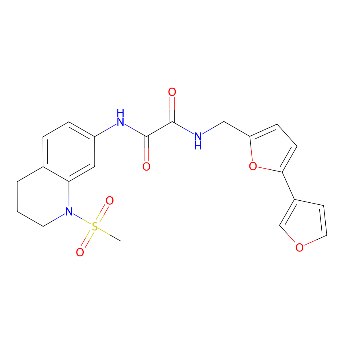 N-({[2,3'-bifuran]-5-yl}methyl)-N'-(1-methanesulfonyl-1,2,3,4-tetrahydroquinolin-7-yl)ethanediamide molecular structure, CAS 2097931-40-1
