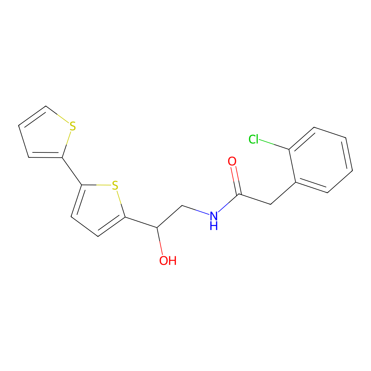 N-(2-{[2,2'-bithiophene]-5-yl}-2-hydroxyethyl)-2-(2-chlorophenyl)acetamide molecular structure, CAS 2097931-46-7