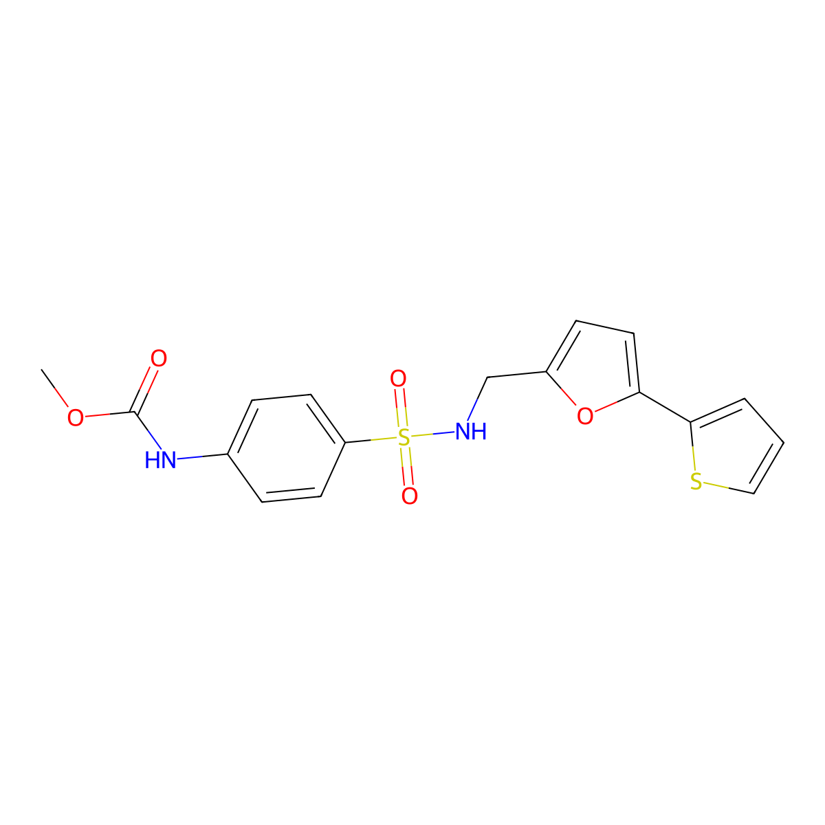 methyl (4-(N-((5-(thiophen-2-yl)furan-2-yl)methyl)sulfamoyl)phenyl)carbamate molecular structure, CAS 2097931-48-9