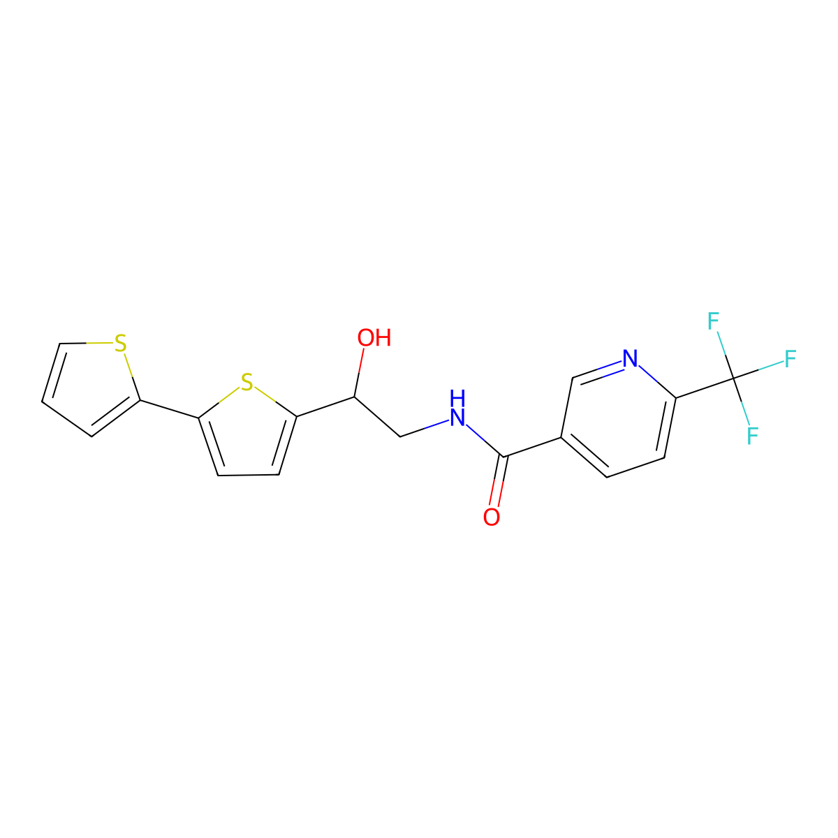 N-(2-{[2,2'-bithiophene]-5-yl}-2-hydroxyethyl)-6-(trifluoromethyl)pyridine-3-carboxamide molecular structure, CAS 2097931-51-4
