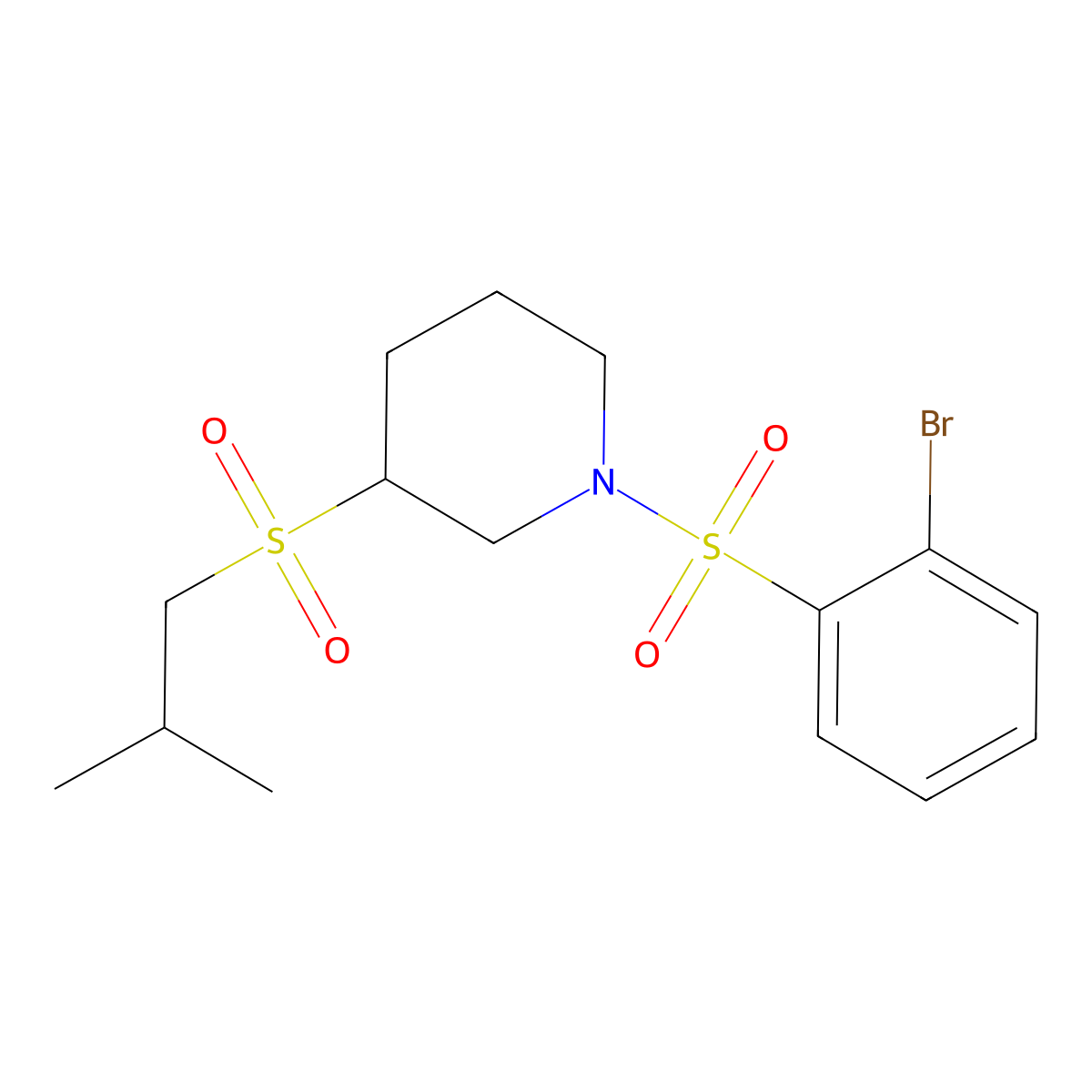 1-(2-Bromobenzenesulfonyl)-3-(2-methylpropanesulfonyl)piperidine molecular structure, CAS 2097931-57-0