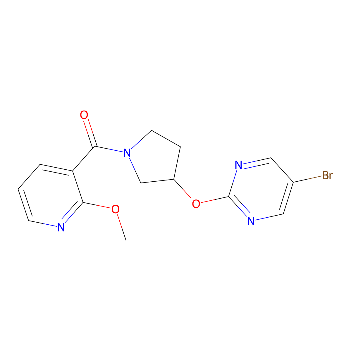 5-Bromo-2-{[1-(2-methoxypyridine-3-carbonyl)pyrrolidin-3-yl]oxy}pyrimidine molecular structure, CAS 2097931-60-5