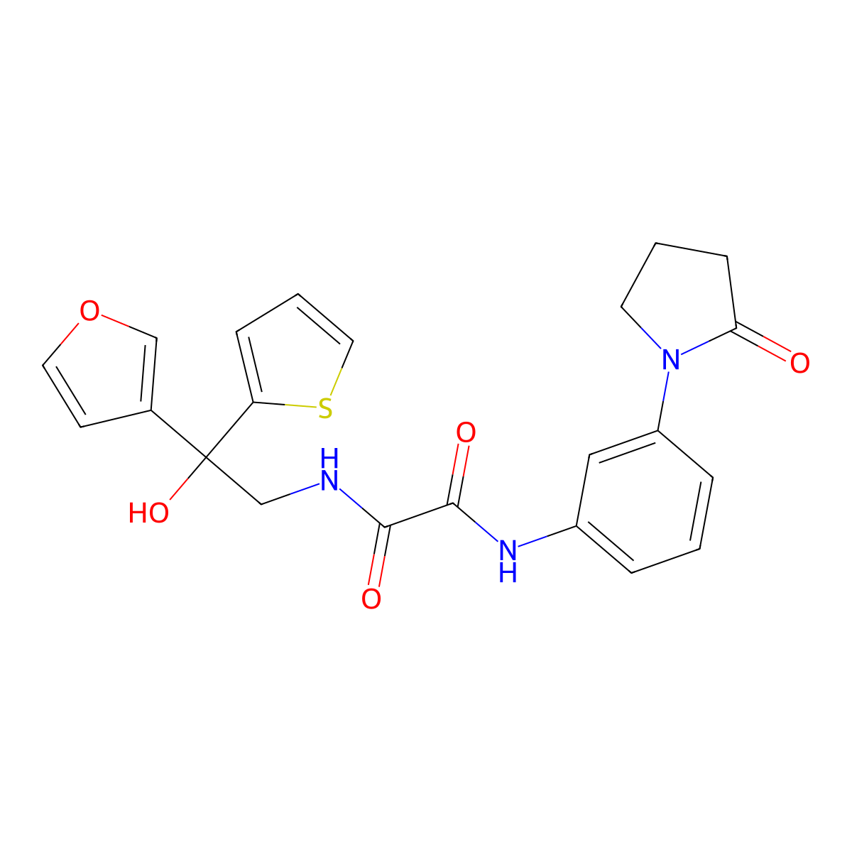 N-[2-(furan-3-yl)-2-hydroxy-2-(thiophen-2-yl)ethyl]-N'-[3-(2-oxopyrrolidin-1-yl)phenyl]ethanediamide molecular structure, CAS 2097931-61-6