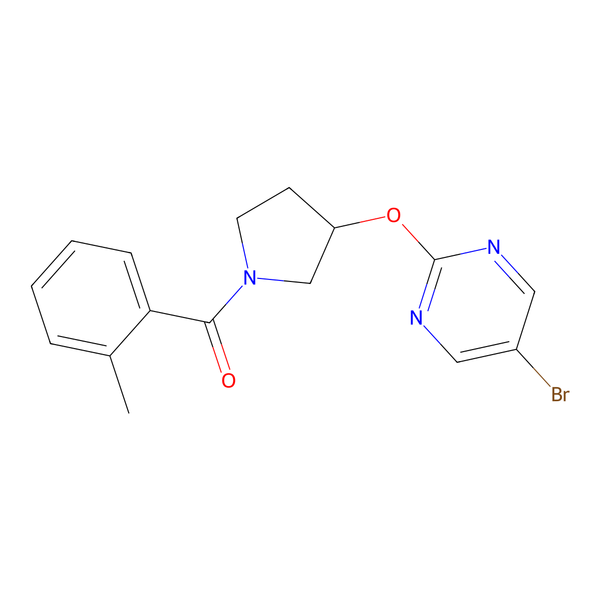 5-Bromo-2-{[1-(2-methylbenzoyl)pyrrolidin-3-yl]oxy}pyrimidine molecular structure, CAS 2097931-64-9