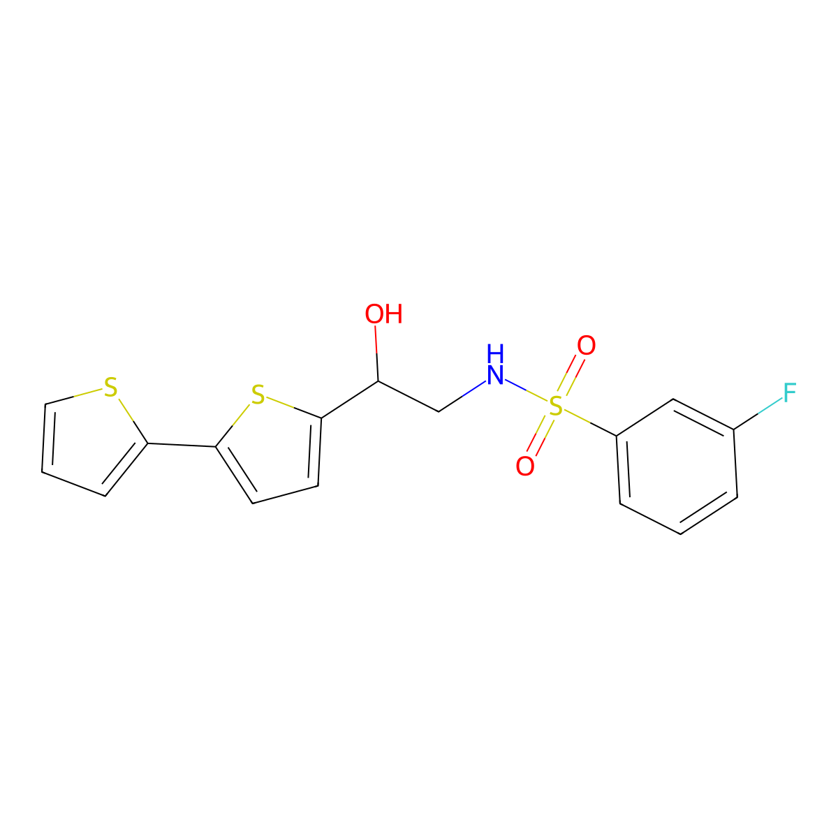 2-{[2,2'-bithiophene]-5-yl}-S-(3-fluorophenyl)-2-hydroxyethane-1-sulfonamido molecular structure, CAS 2097931-66-1