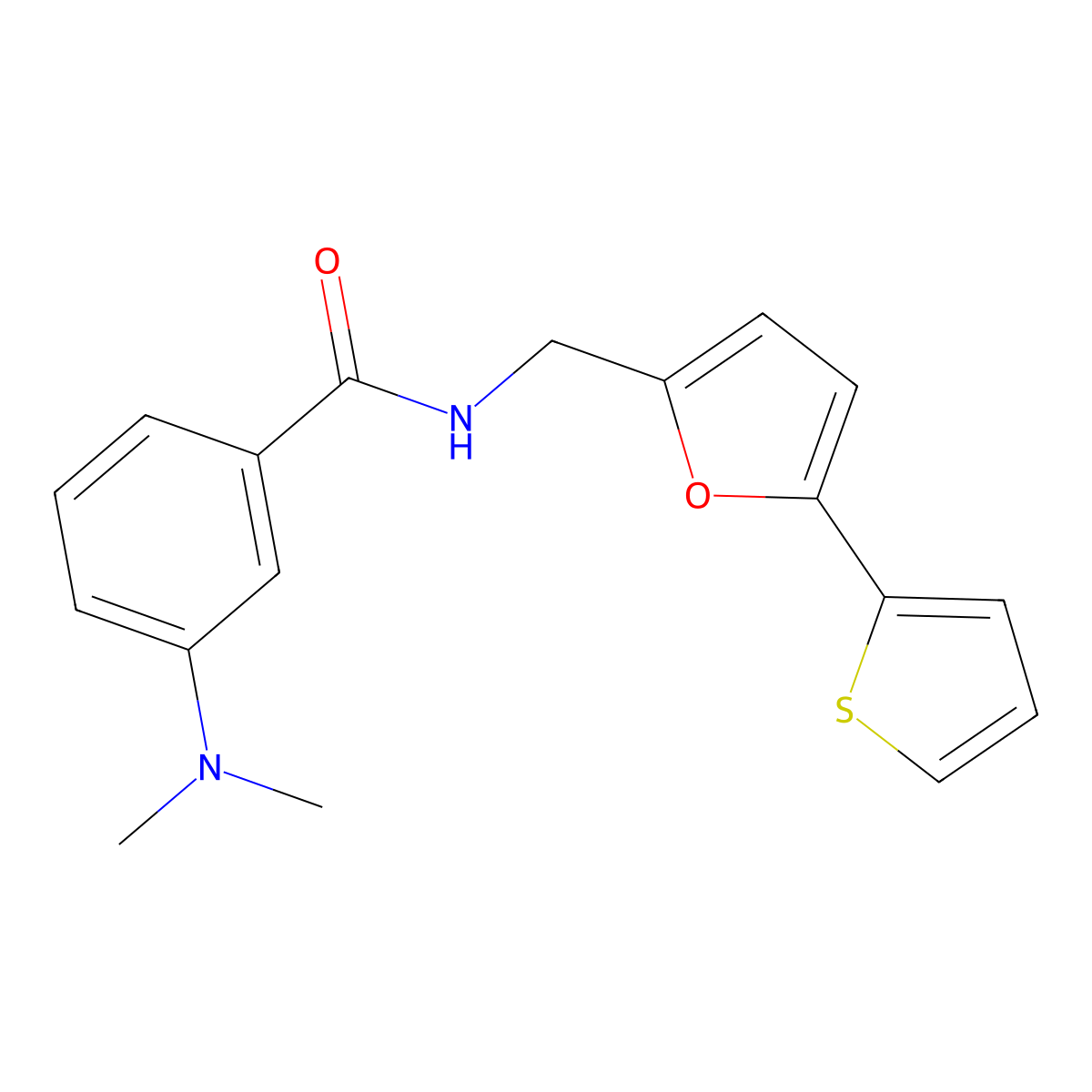 3-(dimethylamino)-N-{[5-(thiophen-2-yl)furan-2-yl]methyl}benzamide molecular structure, CAS 2097931-71-8
