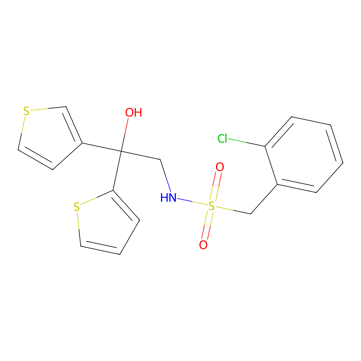 1-(2-chlorophenyl)-N-(2-hydroxy-2-(thiophen-2-yl)-2-(thiophen-3-yl)ethyl)methanesulfonamide molecular structure, CAS 2097931-73-0