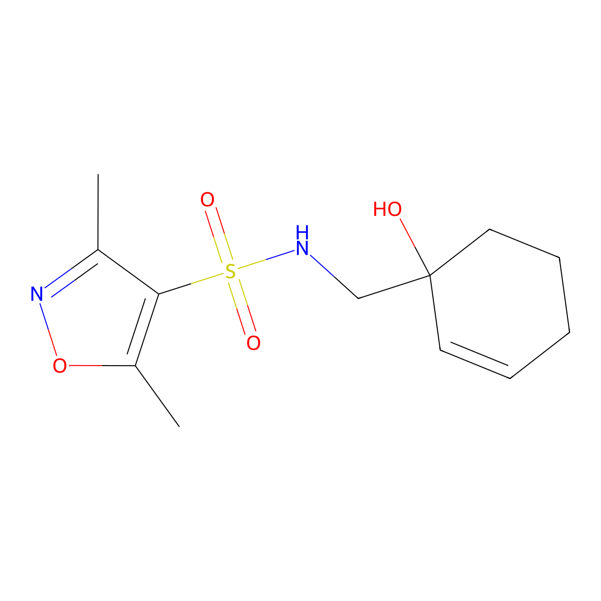 N-[(1-hydroxycyclohex-2-en-1-yl)methyl]-3,5-dimethyl-1,2-oxazole-4-sulfonamide molecular structure, CAS 2097931-75-2