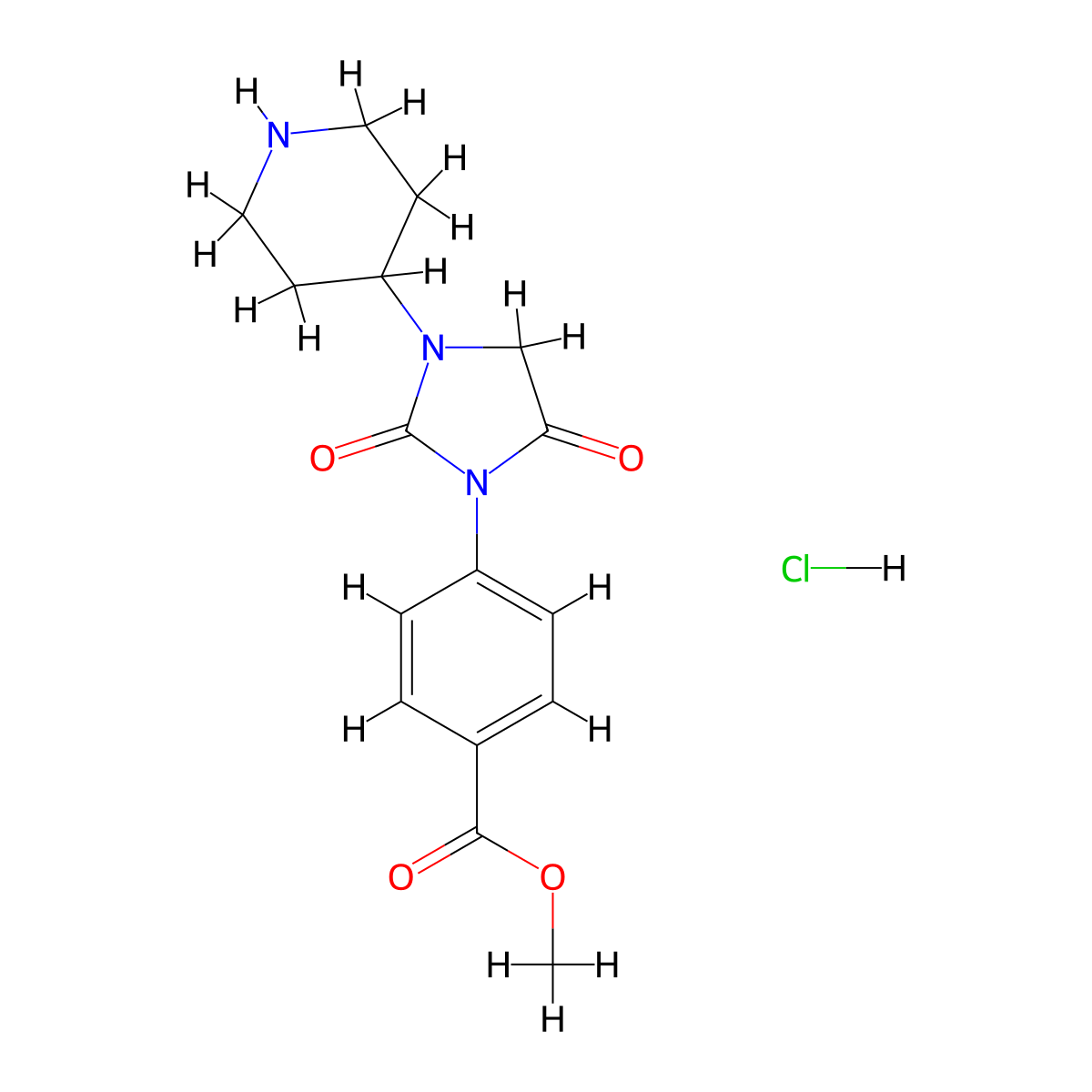 Methyl 4-[2,5-dioxo-3-(piperidin-4-yl)imidazolidin-1-yl]benzoate hydrochloride molecular structure, CAS 2097931-77-4