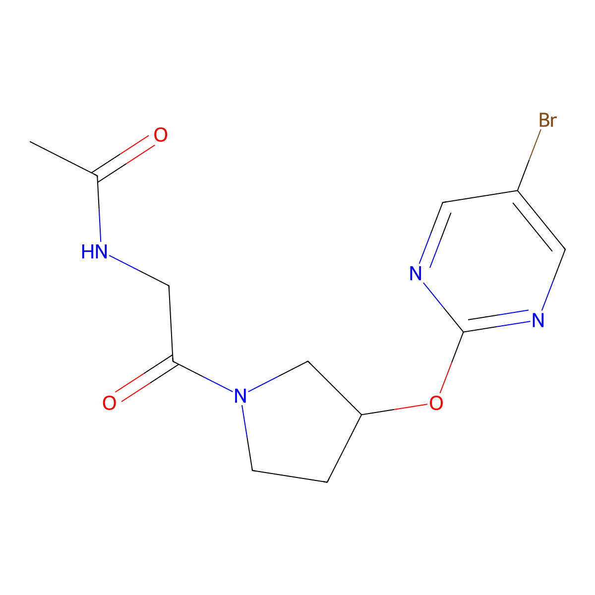 N-(2-{3-[(5-bromopyrimidin-2-yl)oxy]pyrrolidin-1-yl}-2-oxoethyl)acetamide molecular structure, CAS 2097931-79-6